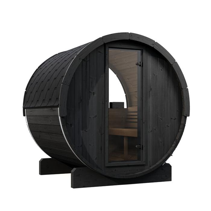 SaunaLife Model E7WB Ergo-Series 4-Person Traditional Outdoor Barrel Sauna with Rear Window