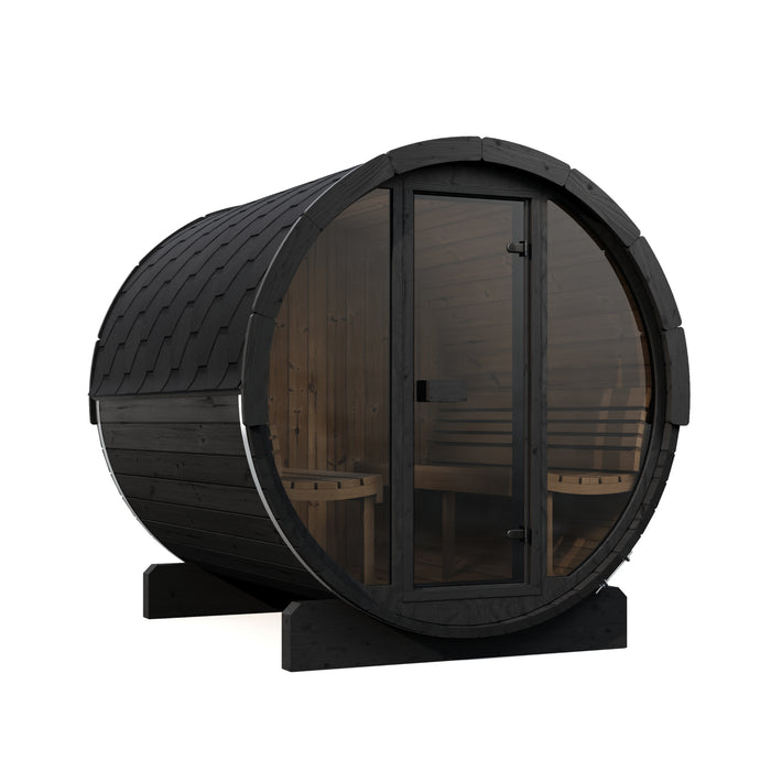 SaunaLife Model E8GB Ergo-Series 6-Person Traditional Outdoor Barrel Sauna with Full-Glass Front