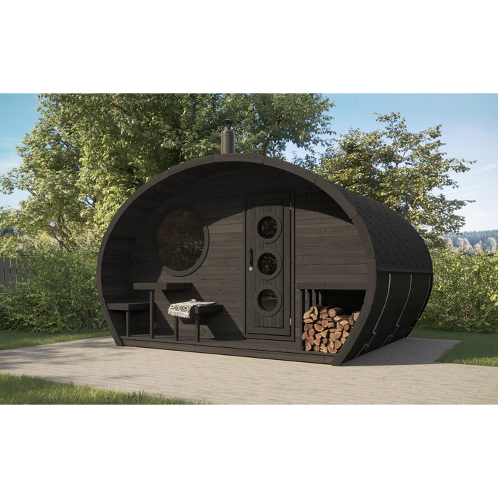SaunaLife Model G11B Garden-Series 8-Person Traditional Outdoor Barrel Sauna with Changeroom