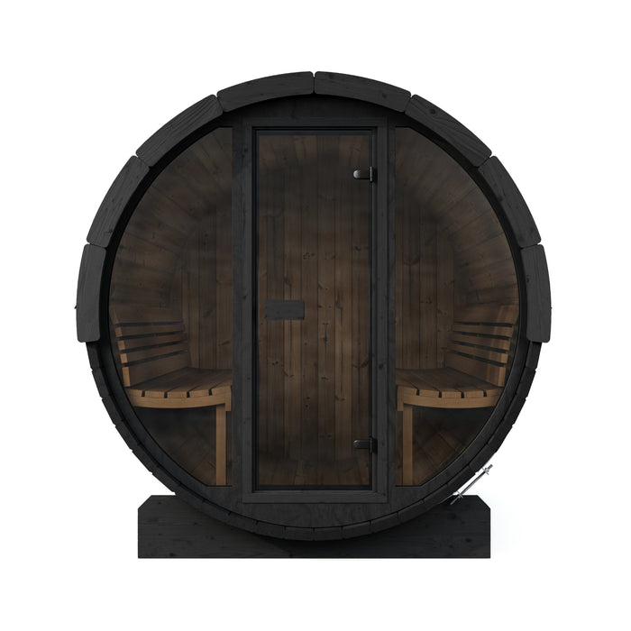 SaunaLife Model E8GB Ergo-Series 6-Person Traditional Outdoor Barrel Sauna with Full-Glass Front