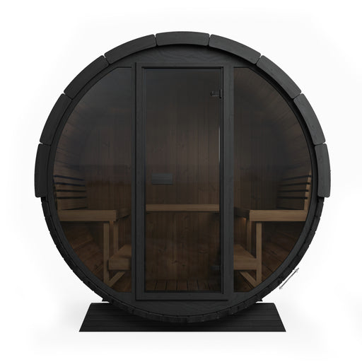 SaunaLife Model EE8GB Ergo Elegance-Series 6-Person Traditional Outdoor Barrel Sauna with Full-Glass Front
