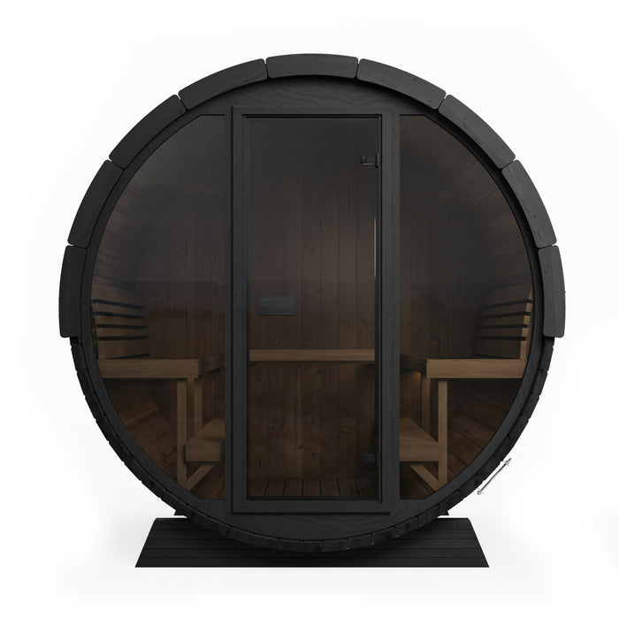 SaunaLife Model EE8GB Ergo Elegance-Series 6-Person Traditional Outdoor Barrel Sauna with Full-Glass Front
