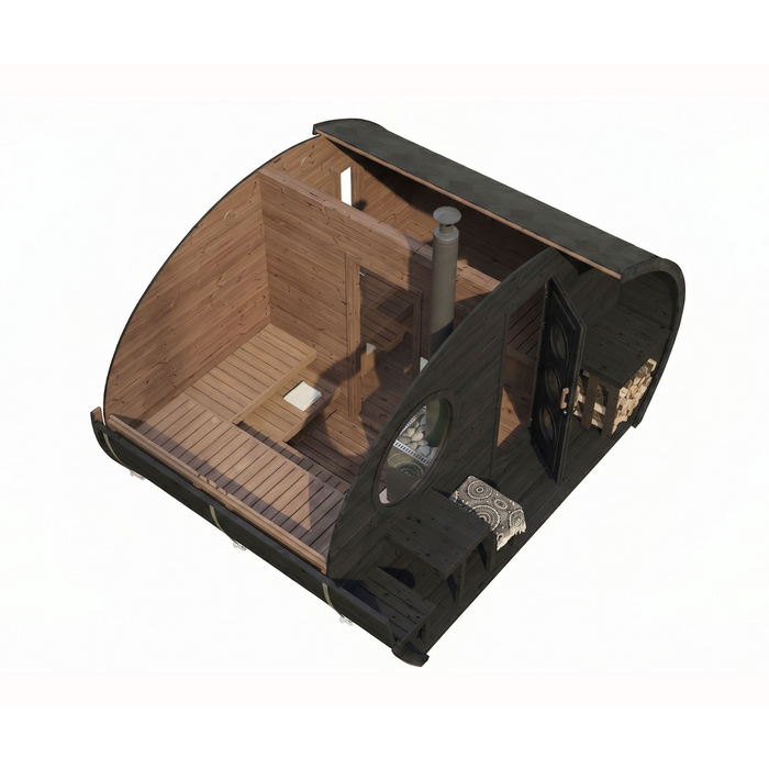 SaunaLife Model G11B Garden-Series 8-Person Traditional Outdoor Barrel Sauna with Changeroom