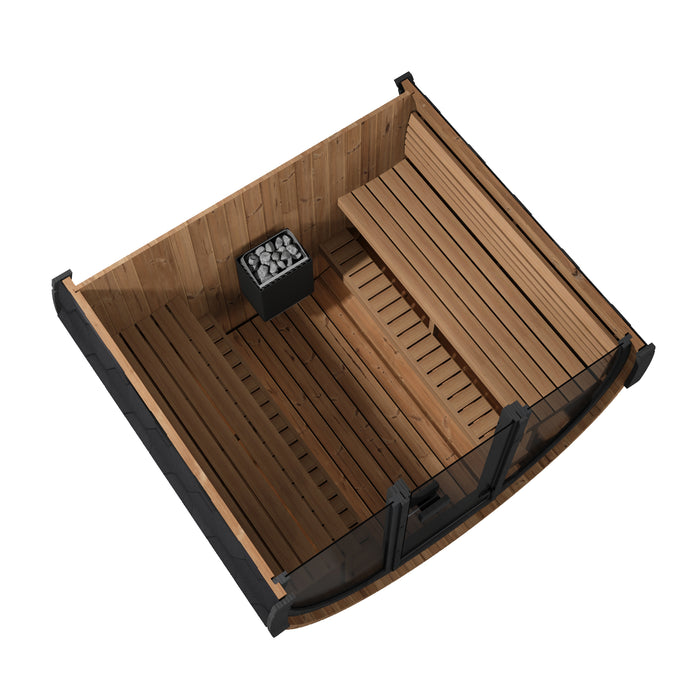 SaunaLife Model EE8GB Ergo Elegance-Series 6-Person Traditional Outdoor Barrel Sauna with Full-Glass Front