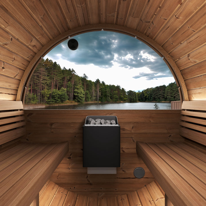 SaunaLife Model E6WB Ergo-Series 3-Person Traditional Outdoor Barrel Sauna with Rear Window