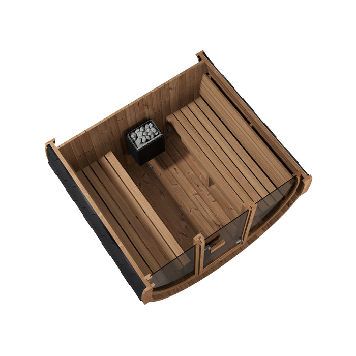 SaunaLife Model E7GB Ergo-Series 4-Person Traditional Outdoor Barrel Sauna with Full-Glass Front