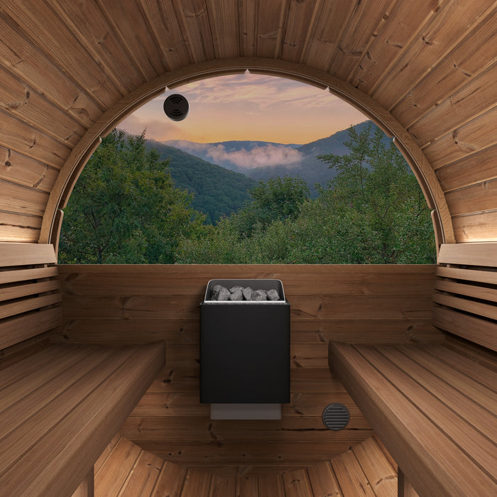 SaunaLife Model E8WB Ergo-Series 6-Person Traditional Outdoor Barrel Sauna with Rear Window