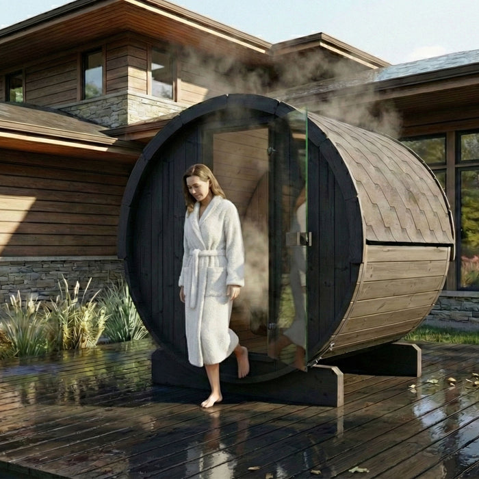 SaunaLife Model E7B Ergo-Series 4-Person Traditional Outdoor Barrel Sauna