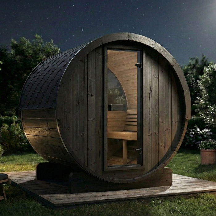 SaunaLife Model E7WB Ergo-Series 4-Person Traditional Outdoor Barrel Sauna with Rear Window