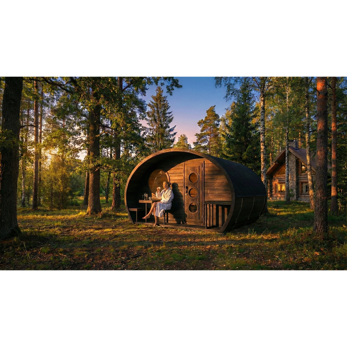 SaunaLife Model G11B Garden-Series 8-Person Traditional Outdoor Barrel Sauna with Changeroom