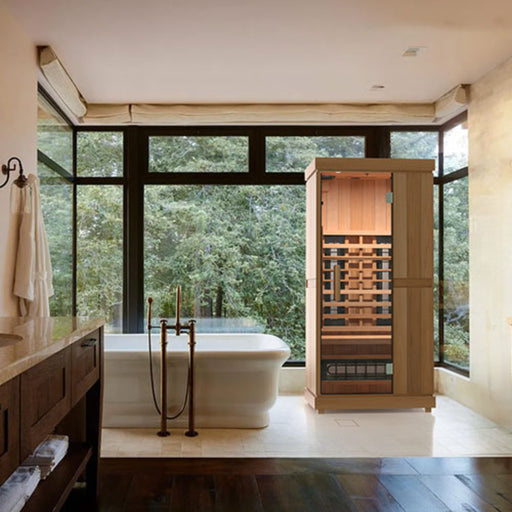 Finnmark FD-1 1-Person Full-Spectrum Infrared Sauna in a bathroom | FD-KN001