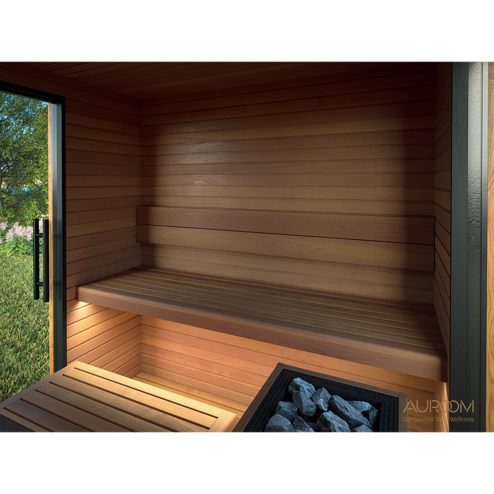 Auroom Garda 4-6 Person Traditional Outdoor Sauna - Opposite Bench Layout