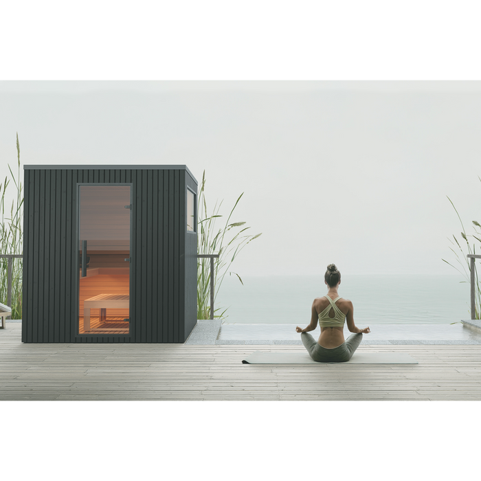 Auroom Garda 6-Person Traditional Outdoor Sauna — Black Thermo-Pine 