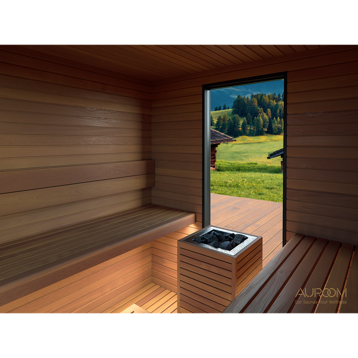 Auroom Garda 4-6 Person Traditional Outdoor Sauna - Opposite Bench Layout