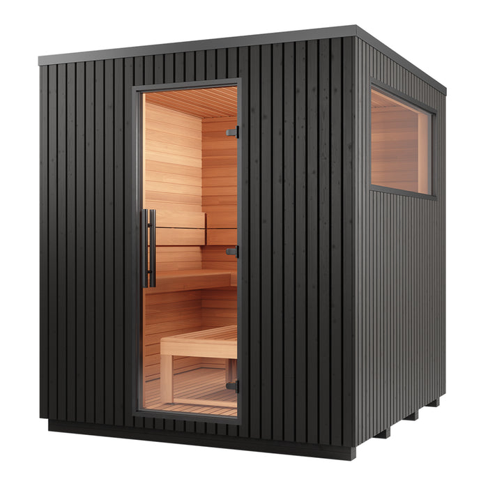 Auroom Garda 6-Person Traditional Outdoor Sauna — Black Thermo-Pine 