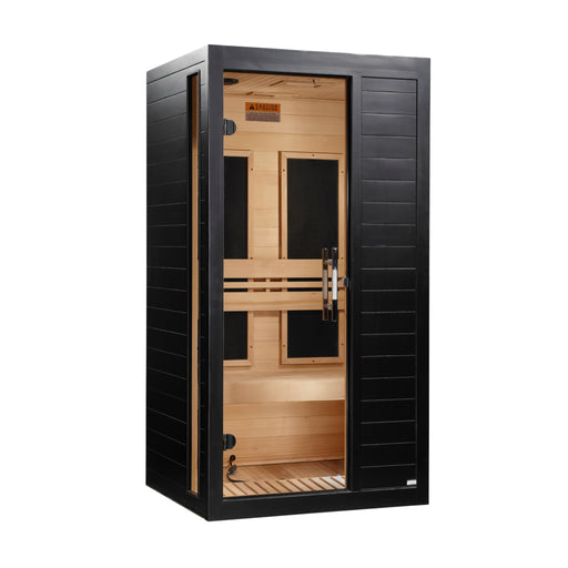 Dynamic Veneto Black Finish 1-2 Person Low EMF Far Infrared Sauna with floor bench and heater | DYN-6115-06
