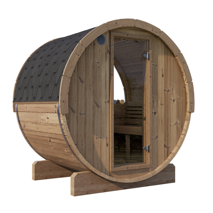 SaunaLife Model E6W Ergo-Series 3-Person Traditional Outdoor Barrel Sauna with Rear Window