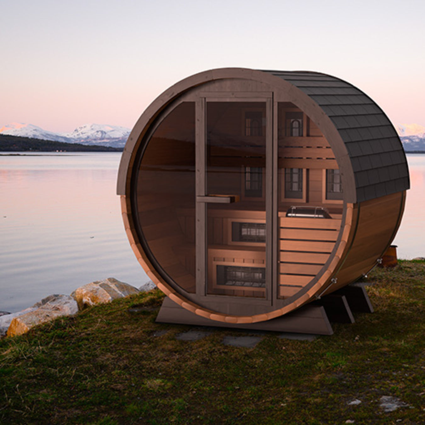 Finnmark FD-6 4-Person Cedar Traditional-Infrared Barrel Sauna | FD-KN006