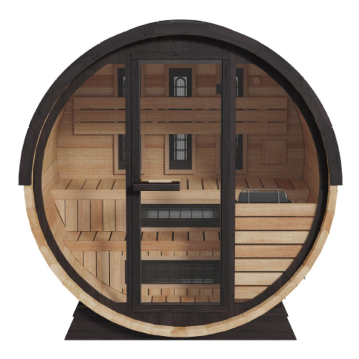 Finnmark Trinity FD-7 4-Person Thermo-Aspen Combination Traditional + Infrared Barrel Sauna | FD-KN007