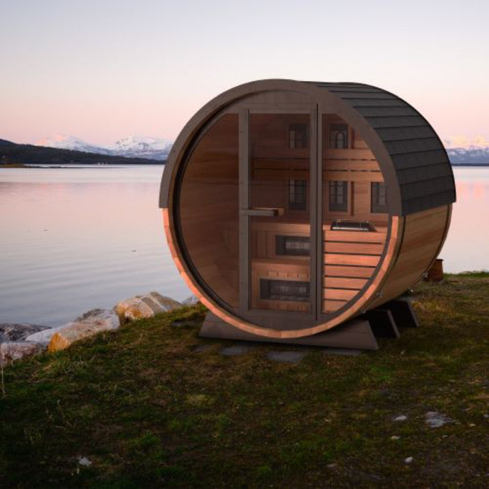 Finnmark Trinity FD-7 4-Person Thermo-Aspen Combination Traditional + Infrared Barrel Sauna | FD-KN007