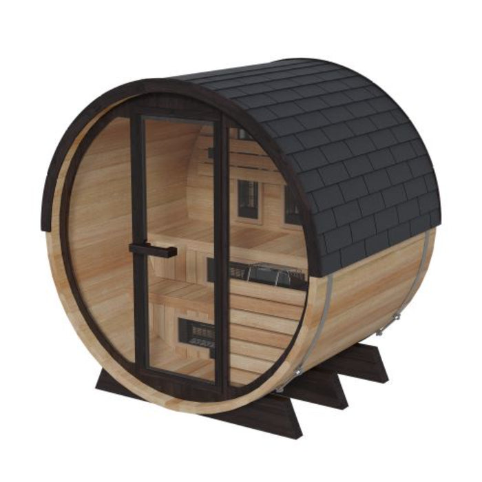 Finnmark Trinity FD-7 4-Person Thermo-Aspen Combination Traditional + Infrared Barrel Sauna | FD-KN007