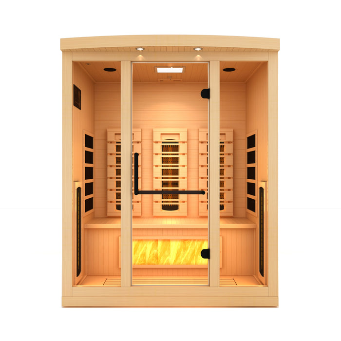 Golden Designs 3-Person Full Spectrum PureTech™ Near Zero EMF FAR Infrared Sauna with Himalayan Salt Bar 1