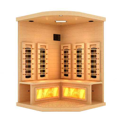 Golden Designs 3-Person Corner Full Spectrum PureTech™ Near Zero EMF FAR Infrared Sauna with Himalayan Salt Bar 2