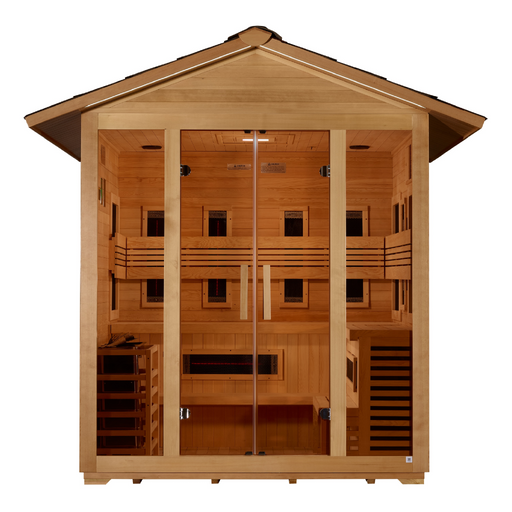 Golden Designs "Gargellen" 5 Person Hybrid (PureTech™ Full Spectrum IR or Traditional Stove) Outdoor Sauna 1