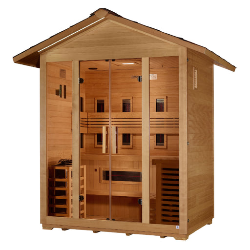 Golden Designs "Gargellen" 5-Person Hybrid (PureTech™ Full Spectrum IR or Traditional Stove) Outdoor Sauna | GDI-8125-01
