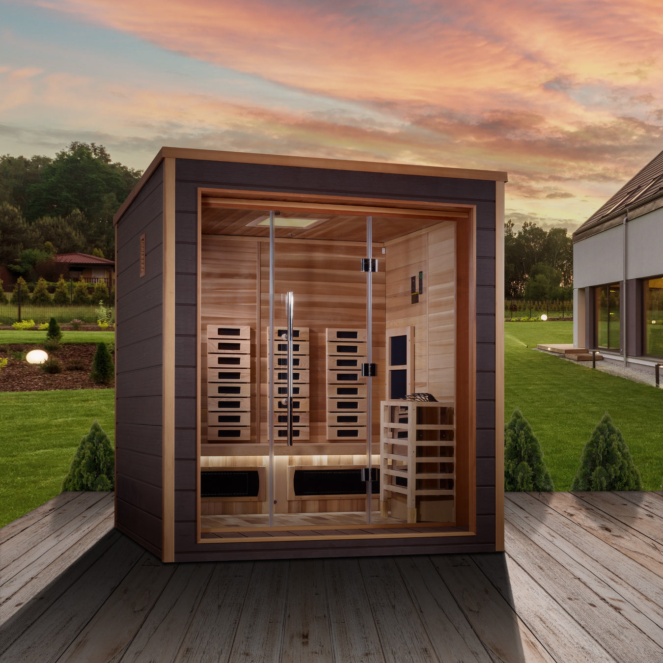 Golden Designs "Visby" 3-Person Outdoor-Indoor PureTech™ Hybrid Full Spectrum Sauna | GDI-8223-01