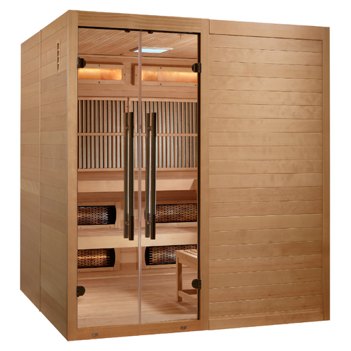 Golden Designs 2025 Toledo 6 Person Hybrid Indoor Sauna Featuring Full Spectrum and Harvia Traditional Stove 2