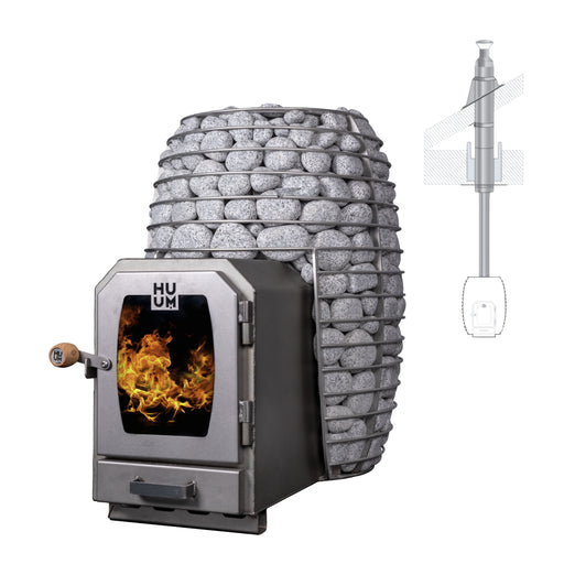 HUUM HIVE Wood LS 17kW Wood-Burning Stove Package with Chimney Kit - Thru-Ceiling