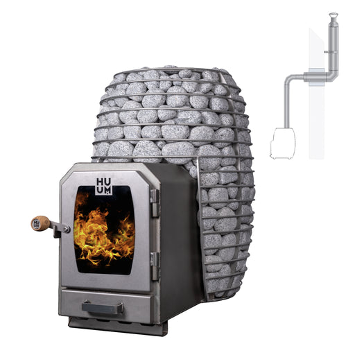 HUUM HIVE Wood LS 17kW Wood-Burning Stove Package with Chimney Kit - Thru-Wall