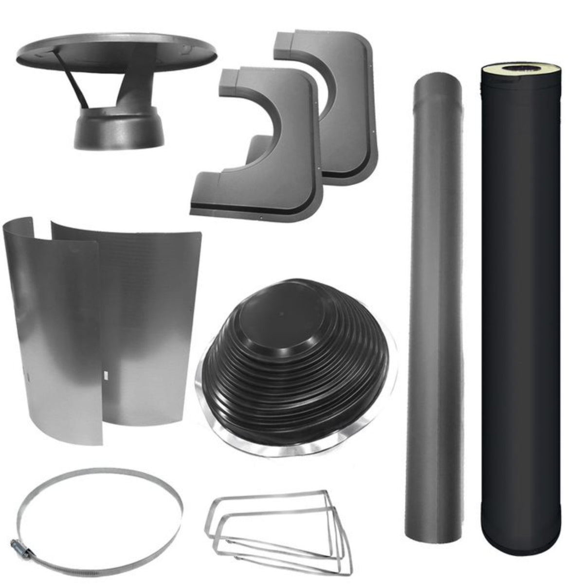 Harvia Black Chimney & Assembly Kit, Barrel, Flat Roof | WHP1000500M ...