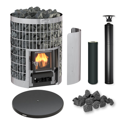 Harvia Cilindro 16 16kW Wood-Burning Sauna Stove Package with Chimney Kit (Black)