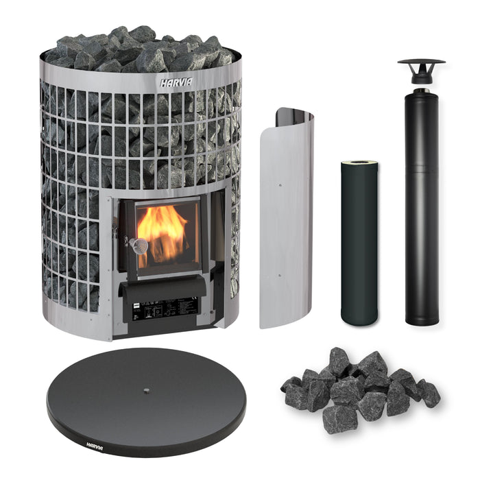 Harvia Cilindro 16 16kW Wood-Burning Sauna Stove Package with Chimney Kit (Black)