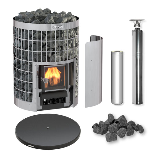 Harvia Cilindro 16 16kW Wood-Burning Sauna Stove Package with Chimney Kit (Stainless Steel)