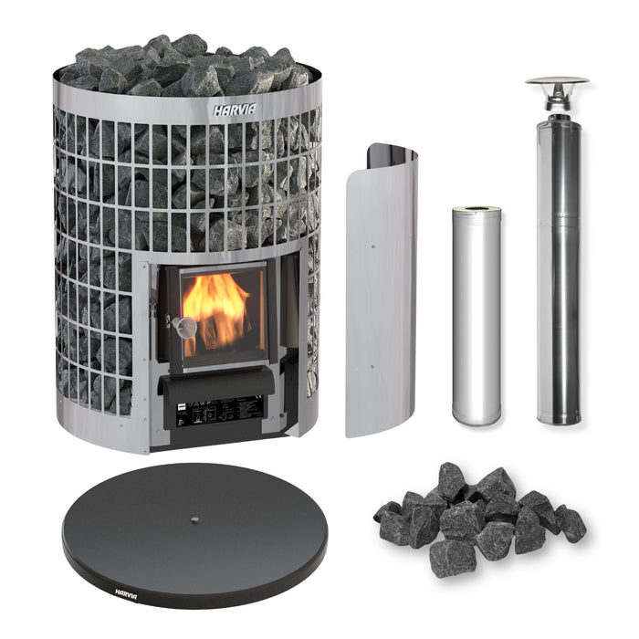 Harvia Cilindro 16 16kW Wood-Burning Sauna Stove Package with Chimney Kit (Stainless Steel)