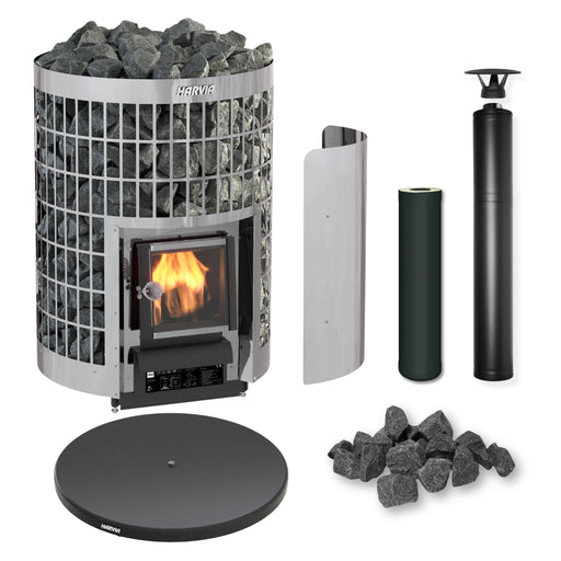Harvia Cilindro 20 17kW Wood-Burning Sauna Stove Package with Chimney Kit (Black)