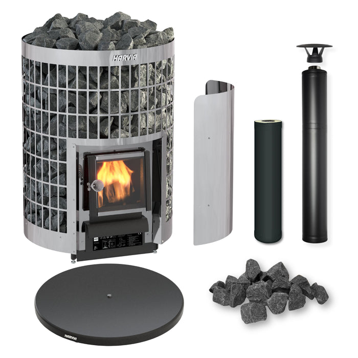 Harvia Cilindro 20 17kW Wood-Burning Sauna Stove Package with Chimney Kit (Black)