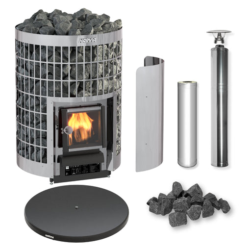 Harvia Cilindro 20 17kW Wood-Burning Sauna Stove Package with Chimney Kit (Stainless Steel)