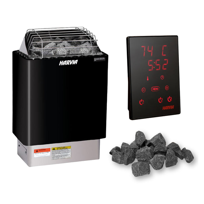 Harvia KIP Electric Sauna Heater Package w/ Xenio WiFi Control and Stones, Black | KIP45W, KIP60W, KIP80W | 