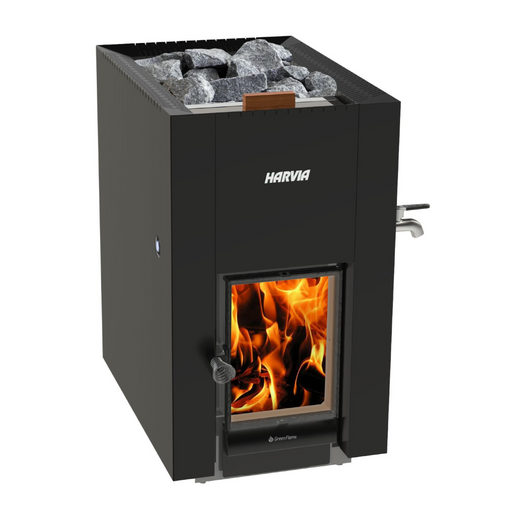 Harvia Linear 22 GreenFlame ES 15.7kW Wood-Burning Sauna Stove with Water Tank | WKLI20GESM