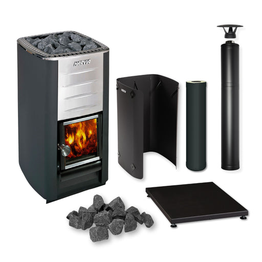 Harvia M3 16.5kW Wood-Burning Sauna Stove Package with Chimney Kit (Black)