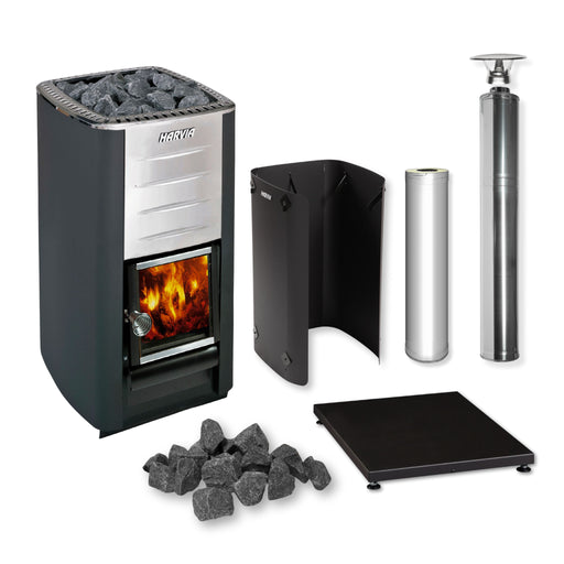 Harvia M3 16.5kW Wood-Burning Sauna Stove Package with Chimney Kit (Stainless Steel)