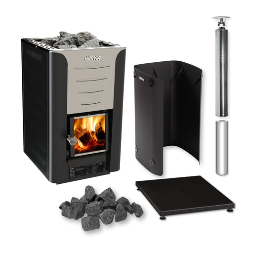 Harvia Pro 20 24kW Wood-Burning Sauna Stove Package with Chimney Kit (Stainless Steel)