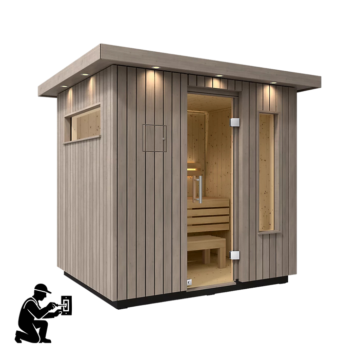 Kohler C2 Three-Person Outdoor Sauna - Weathered Grey Spruce | K-40044-1FNC-WGS