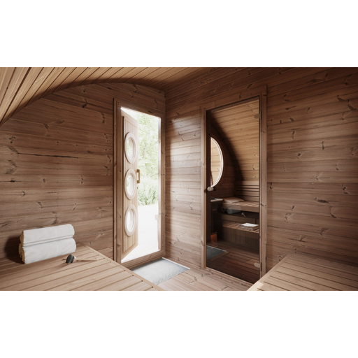 SaunaLife Model G11 Garden-Series 8-Person Traditional Outdoor Barrel Sauna with Changeroom