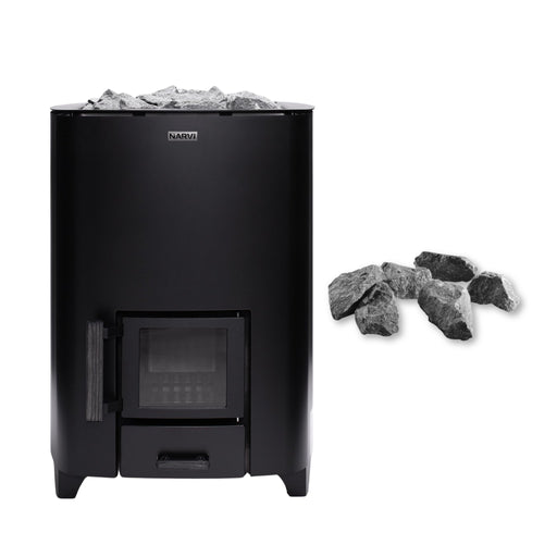 Narvi NC Black Wood Burning Sauna Stove with Split-Face Sauna Stones