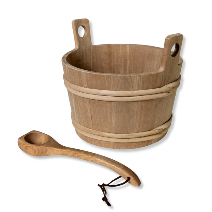 ProSaunas XL 12-Liter Wood Sauna Bucket with Oiled Birch Ladle Set